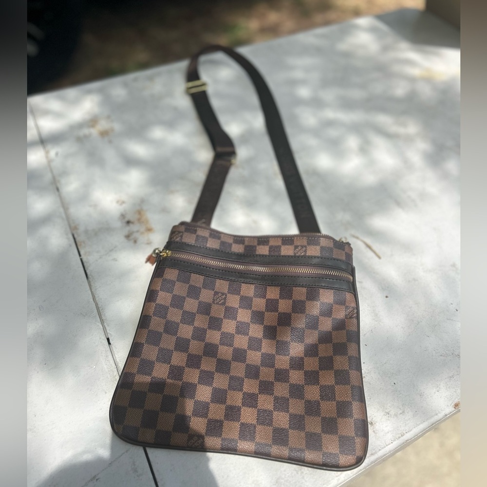 Checkered Brown Crossbody Bag